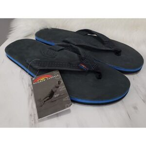 NEW XL 11/12 Rainbow PSingle Layer Premier Leather Blue Black Thong Sandals